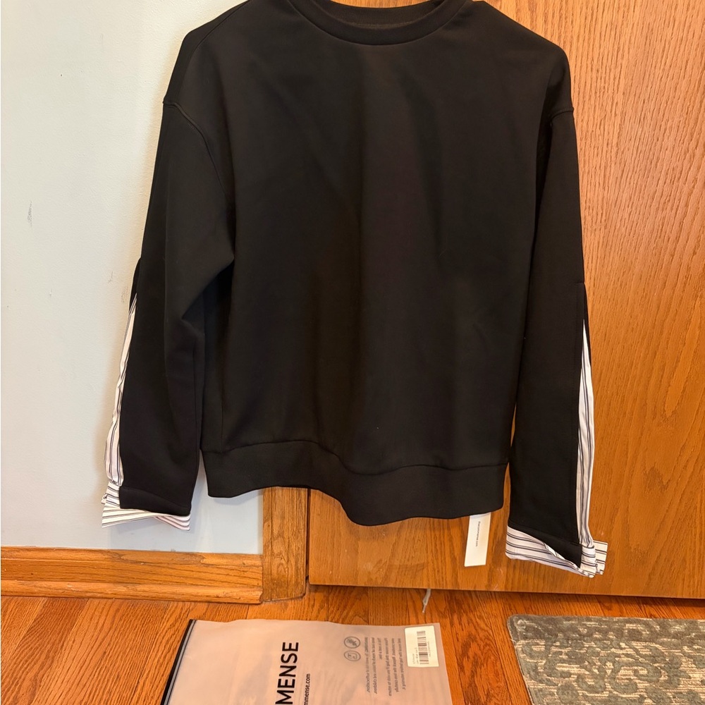 Black Sweatshirt with Striped Sleeves